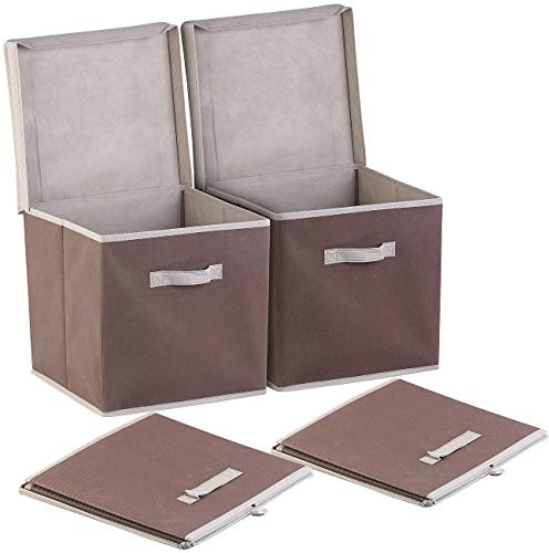 PEARL Faltboxen mit Deckel: 2er-Set Aufbewahrungsboxen mit Deckel, faltbar, 31x31x31 cm, braun (Faltbare Ordnungsboxen, Faltkiste mit, CD)