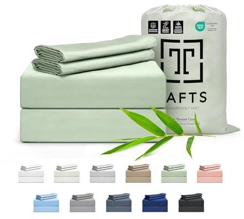Tafts Bamboo Sheets - Juego de sábanas de 5 Piezas, 100% Viscosa de bambú orgánica, Bolsillos Profundos de 17 Pulgadas, lujosamente Suaves, sedosas, refrescantes, Doble Costura, (Verde)