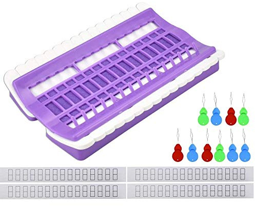 PERFETSELL 30 Positionen Stickgarn Organizer Kunststoff-Schaum Kreuzstich Thread Organizer mit 4 Papierstreifen und 10 Nadeleinfädler für Fadenorganizer, DIY Nähwerkzeuge, Lila