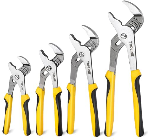 TOPLINE 4-piece Groove Joint Pliers Set with Bi-Material Handles, Tongue and Groove Pliers Set Included 12-in, 10-in, 8-in and 6-in, Perfect for Plumbing Repair and Basic Home Maintenance