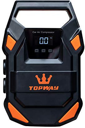 TOPWAY Tyre Inflator Air Compressor 12V DC, Digital Car Tyre Pump 150 PSI, 22mm Metal Cylinder, Auto Stop, Preset Pressure, Large Capacity, LED SOS Light, Cloth Bag, for Auto Bicycle Truck Tyres
