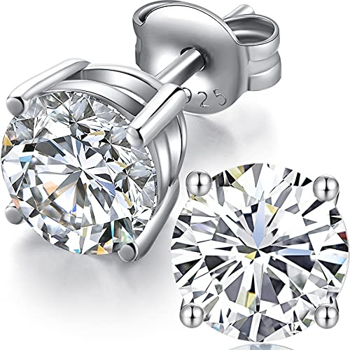 Miaofu Ohrringe 18K Weißgold plattiert 925 Sterling Silber Rundschliff und Prinzessinnenschliff Zirkonia Ohrstecker I Swaro-vski Zirkonia Ohrringe Größe 3mm-8mm Feines Schmuck für Damen Herren