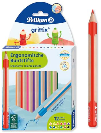 Pelikan Griffix Buntstifte - 12er Pack Dreikant Ergonomische Buntstifte für Kinder, FSC-zertifiziertes Holz, wasserlösliche Minen, Schule & Home Art Set