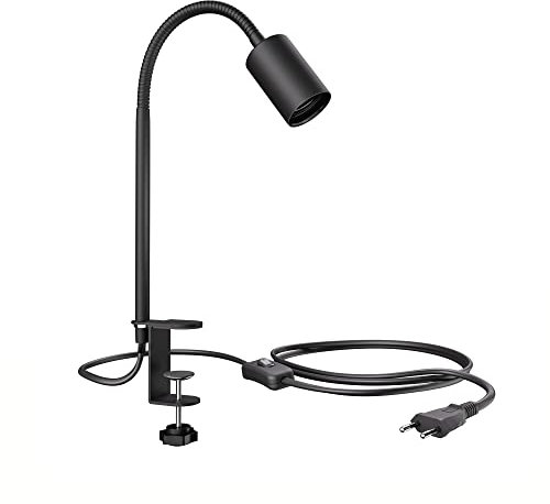 ledscom.de Lampada a morsetto, collo d'oca LELE, interruttore, nero opaco, 1x E27 max. 60W