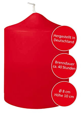 FINK rote Stumpen Kerze - für Windlichte Laternen - Adventskranz Kerze - Tischdeko Weihnachten - H 10 D 8 cm