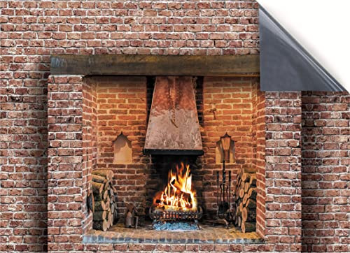 Stick & Go Repositionable Self Adhesive Dolls House Wallpaper 1:12 Scale (1 Sheet) - Inglenook Brick Fireplace - No. 158