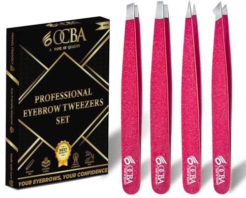 OCBA piezas Pinzas para cejas pinzas de depilar para depilación de cejas Punta mejorada Pinzas profesionales para cejas con acabado antideslizante para depilación con funda incluida (4 P Rosa)