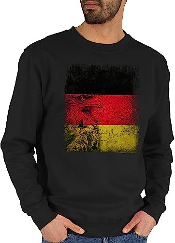 Sweater Pullover Sweatshirt Herren Damen - Fußball EM - Deutschland WM Adler Flagge Germany - M - Schwarz - europameisterschaft deutsche pulli fussball deutscher fu ball deutsches em- fanartikel