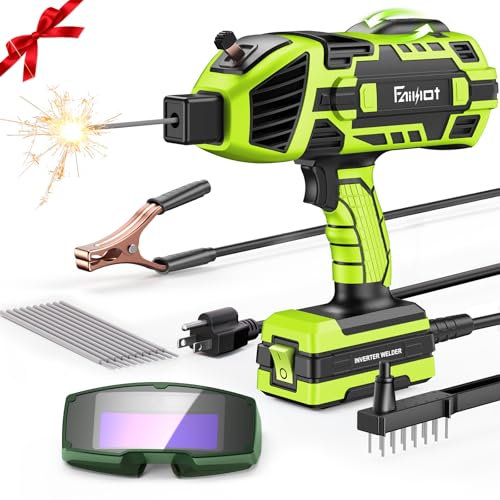 Portable Welding Machine 110V with Auto Darkening Goggles: Handheld IGBT Inverter ARC Welder Gun Stick Welder - 5 Variable Current Adjustment for 3/32-1/8 Rods and DIY,Professional Use,Repair(Green)