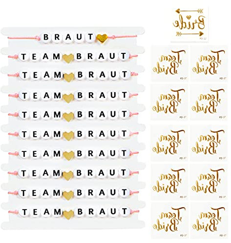Johiux Junggesellenabschied Frauen JGA Armband,11 Pcs Team Bride Armbänder und 11 Team Bride Tattoo Aufkleber,Alphabet Perlen Jga Armband für Frauen für Junggesellinnenabschied Braut Hochzeit .