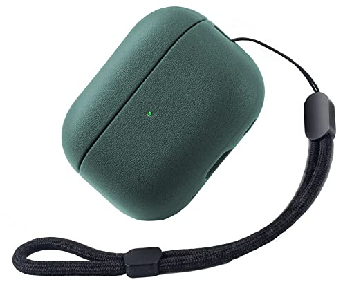 Teyomi Cover per Airpods Pro 2, TPU Airpods Pro 2 Cover con Cordino, Custodia Protettiva Progettazione della trama per AirPods Pro 2 Generazione 2022 [LED Anteriore Visibile-Verde scuro]