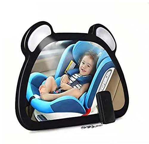Baby Autospiegel, Baby Spiegel nach Hinten Gerichteter, Stoßfester, Breiter, Klarer Sicht-Kinderbeobachtungsspiegel Mit LED-Licht Für Kindersicherheits-Autositz