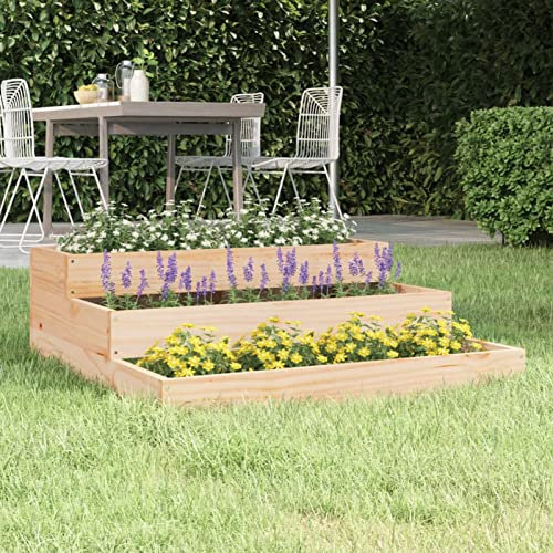 Tidyard Fioriera,da Giardino,Design a Scale,in Legno Massello di Pino,Naturale,78x78x27 cm,Fioriera da Balcone,Fioriera da Giardino,Fioriera da Esterno,Fioriera da Patio,Fioriera Esterno