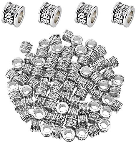 DICOSMETIC 76 Stück Antiksilber Barrel Perlen Keltischem Perlen Tibetische Legierung Perlen 6.3mm Große Loch Perlen Europäische Perlen für Haar DIY Armband Schmuckherstellung
