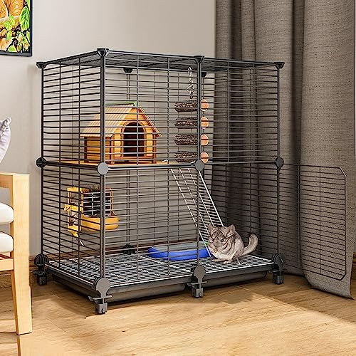 Grande Gabbia per Cincillà, Conigli e Porcellini D'India - Habitat per Animali Domestici Al Coperto con Rampa e Piattaforma Rimovibili - Adatto per Ratti Adulti e Furetti