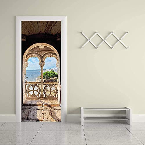 Türfolie Türtapete Türposter Selbstklebend 3D Fototapete Klebefolie Tür Mit Motiv Türaufkleber Kinderzimmer Alter Gewölbter Balkon 95 X 215 Cm