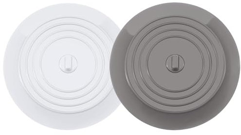 Tappi per Vasca da Bagno in Silicone, Set di 2 Tappi di Scarico Universali per Lavandino, Tappi di Scarico per Cucina, Bagno e Lavanderia, Coperchio di Scarico per Vasca da Bagno (Bianco+Grigio)