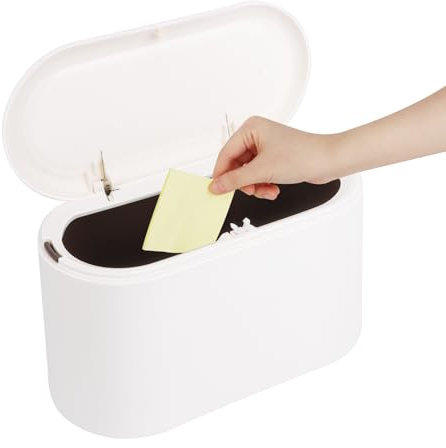 UKOFEW Mini Cestino da Scrivania,Cestino Spazzatura con Coperchio,Bidone Spazzatura con Coperchio da Tavolo con Pop-up per Ufficio Cucina Bagno Cameretta Auto, Archiviazione Desktop,22*11*13cm(Bianco)