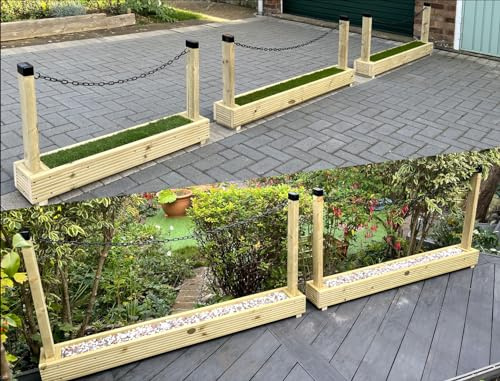 Chain Barrier Divider Border Fence for Driveway & Gardens - Decking Wooden (150cm Long - 61cm Post, Comes Empty (Lowered Shelf for More Weight))