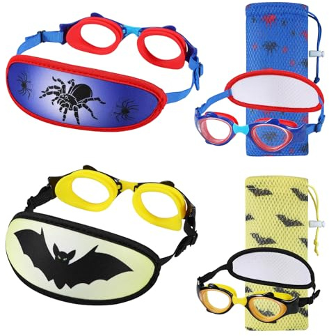 HYDROCOMFY 2PK Toddler Swim Goggles 3/4/5 years Old, Kids Goggles Fabric Strap, UV Protection Pain Free Wide Bungee Strap