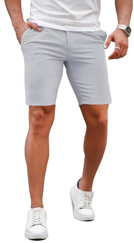GINGTTO Pantalon Corto Hombre Slim Fit Elastico Vestir Shorts Stretch Skinny Chinos Summer Men de 9 Pulgadas Gris 38