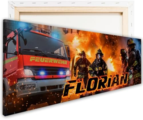 tjapalo® vz98 Leinwandbild Kinderzimmer Bilder Kinderzimmer Bild Leinwand Kinderzimmer Wandbild Feuerwehr Bild Feuerwehr Feuerwehrbild Feuerwehrbilder, Größen Name: B90xH30cm