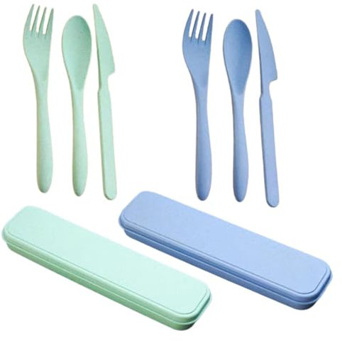 2 Sets Portable Cutlery Set with Case,Reusable Plastic Forks Spoon Tableware,Travel Fork Knife Spoon Set, Travel Cutlery Set