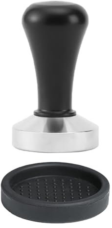Coffee Tamper with Silicone Mat 51mm Espresso Tamper Professional Espresso Press Steel Flat Base Wooden Handle for Portafilter Coffee Grounds Espresso Machines Barista Tool