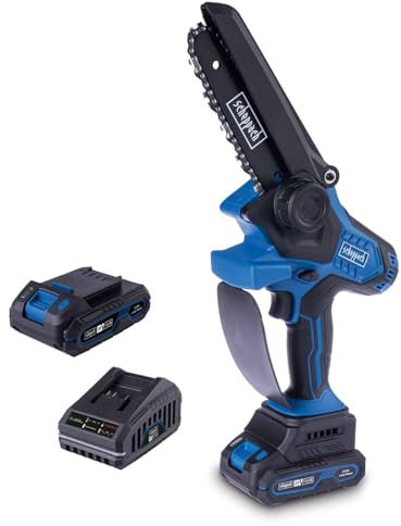 Scheppach Akku-Gehölzschneider BC-PS150-X 20V Brushless Astkettensäge | Schnittlänge 150mm | Schwertlänge 6 | Schnittgeschwindigkeit 6,8 m/s | 20V-IXES-Serie | mit 2x 2Ah Akku & Ladegerät
