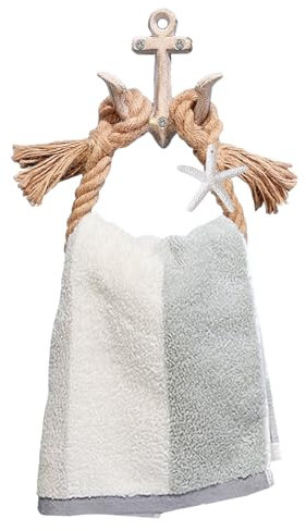 Perfeso.L Nautical Rope Toilet Paper Holder Wall Mounted Towel Rack Towel Ring Coastal Beach Seaside Themed Bathroom Decor Paper Roll Holder with Metal Hooks Anchor Decor Rope Tassels(Rustic White)
