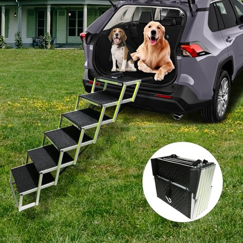 PENSUN Rampas para perros pequeños y grandes, escaleras plegables portátiles para mascotas con superficie antideslizante, escaleras plegables para camiones, para automóviles, SUV y camiones, soporta