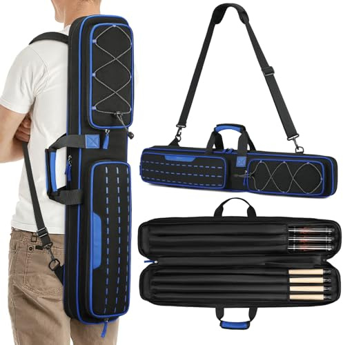 BOSSTIN Pool Cue Case, Pool Stick Bag 3x4 / 5x5 with Multiple Pockets, Soft Padded Billiard Cue Backpack with Adjustable Shoulder Straps for Easy Carry, Blue