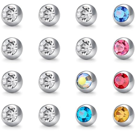 Piercing Kugeln Set 14G Gewinde Chirurgenstahl Piercing Ersatzkugel Kugeln 5/8mm Bauchnabelpiercing Kugeln für Piercing Nase Lippe Augenbrauen Bauchnabel Zunge