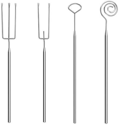 4 Stück Schokolade Pralinengabel, Schokoladen Tauchgabel Set, Pralinenbesteck für DIY Schokoladen-Pralinen, Spiralgabel, Dreiecksgabel und 2-Gabel, 3-Gabel, Pralinengabel Set für Häuser, Restaurants