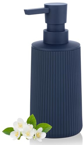 Dispenser Sapone Bagno Blu, Moderno a Righe Dosatore Sapone Cucina Detersivo Piatti, 8.5 OZ Dispenser Sapone Mani Ricaricabile (Blu, Liquido)