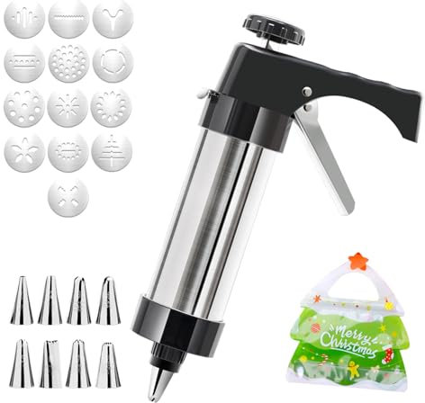 Cookie Press, Cookie Press for Baking, Cookie Press Gun, Cookie Gun, Cookie Press Gun Kit, Cookie Press Kit with 13 Cookie Press Discs+8 Icing Nozzles (8.65 in)