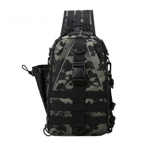 KYSUN Borsa da Pesca Impermeabile, Borsa a Tracolla per Pesca con Strisce Riflettenti, Zaino per Attrezzatura da Pesca, Zaino a Tracolla Zaino da Petto, per pesca, caccia(verde scuro)