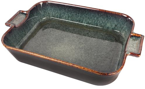 jinsongdafa Ceramic 30.6 CM Square Casserole Baking Dish with Handles, (1.4 L) Deep Rectangular Au Gratin Dishes, Lasagna Pan Bakeware, Food Preserve Tray, Catering Casserole Dish for Party Style