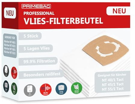 PRIMEBAG Staubsaugerbeutel passend für Kärcher NT 40/1 Tact 5-Lagen | Vlies, Vliesfiltertüten