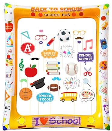 30 PCS Einschulung Deko Foto Requisiten, Schulanfang Aufblasbarer Fotorahmen, Fotobox Accessoires Einschulung, Erster Schultag Photo Booth Props, für Schulkind Mädchen und Jungen Schuleinführung Deko