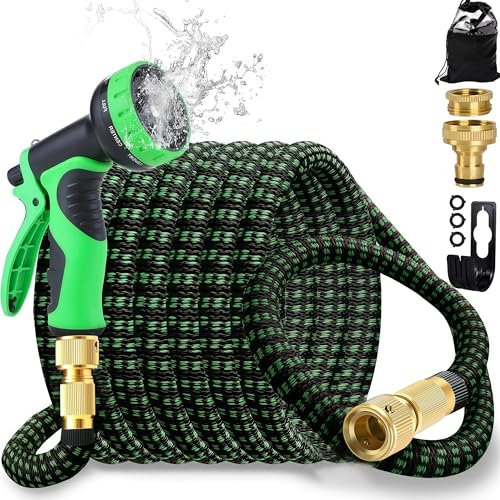 Flexibler Gartenschlauch | ausgedehnt 50FT/15M | Wasserschlauch flexibel mit 3-Fach Latexkern | dehnbarer flexiSchlauch | 3/4 Zoll und 1/2 Zoll Metallanschlüsse |10-Funktions-Spray