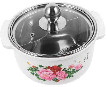 KICHOUSE Pentola Per Hotpot in Acciaio Con Coperchio Trasparente Piccola Pentola Divisorio Rimovibile Per Induzione e Fornelli Design Facile Da Pulire Per Uso Singolo
