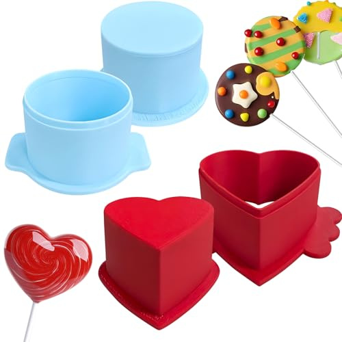 Blue and Red Round and Heart Shaped Cake Lollipop Set, Cake Pop Supplies Baking Tools Supplies for Desserts, Suitable for Birthday Party Engagement & Wedding Desserts