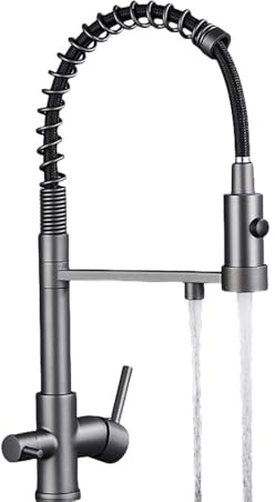 Grifo de filtro de agua de cocina gris mate, sistema de purificación de agua de alto rendimiento, elegante grifo mezclador para agua potable limpia, ideal para cocinas modernas