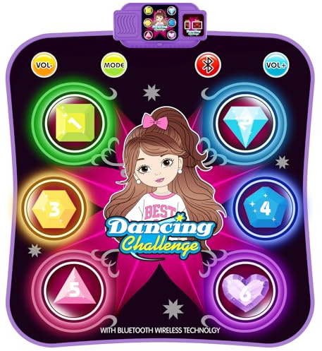 2025 Upgraded Light Up Dance Mat for Girls, Dance Pad Toys Gifts for 3 4 5 6 7 8 9 10 Year Old, Music Dance Play Mat with 5 Game Modes & Wireless Bluetooth, Christmas Birthday Gifts for Girls Boys