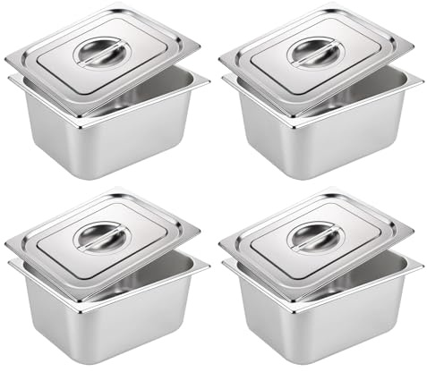 4 Pièces Bac Inox Alimentaire avec Couvercle,Bac Gastronorme,Plat Inox Barbecue,Plat Rectangulaire pour Mariner Viande,Escalopes,Empilable Set à Panure,Récipient pour Cuisine (GN1/6 17,5x16,5x10cm)