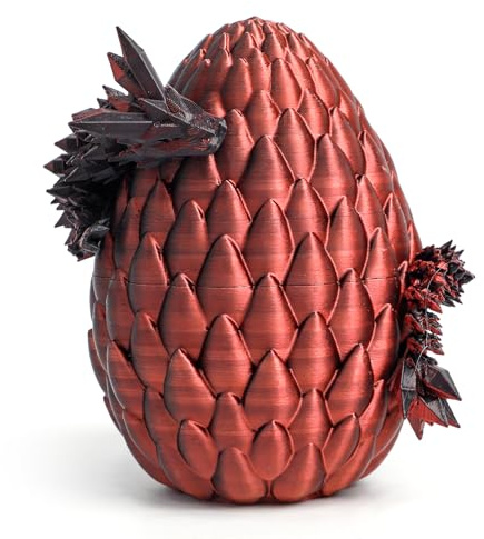 Flavery 3D Printed Dragon Egg- Black and Red - Surprise Large Egg with 12 Flexible Crystal Dragon Inside, 3D Printed Gift Toy, Desk Executive Pet, Figurine Decor