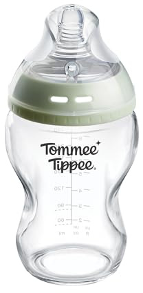Tommee Tippee Biberon, Biberon en verre Anti-colique Natural Start, 250ml, avec Tétine Débit Extra-lent, Tétine Imitant la Forme du Sein pour Prise en Bouche Naturelle, lot de 1