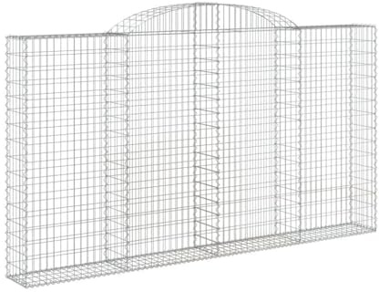 Lot de 9 paniers gabions avec arche surélevée - 200 x 50 x 60/80 cm - En fer galvanisé - Pour barrières de jardin et brise-vue - Mur de gabion durable comme décoration avec stabilité