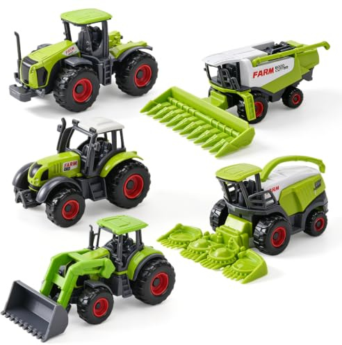 LTFIOON Set de 5 Tractores de Juguete con Cosechadora y Camiones